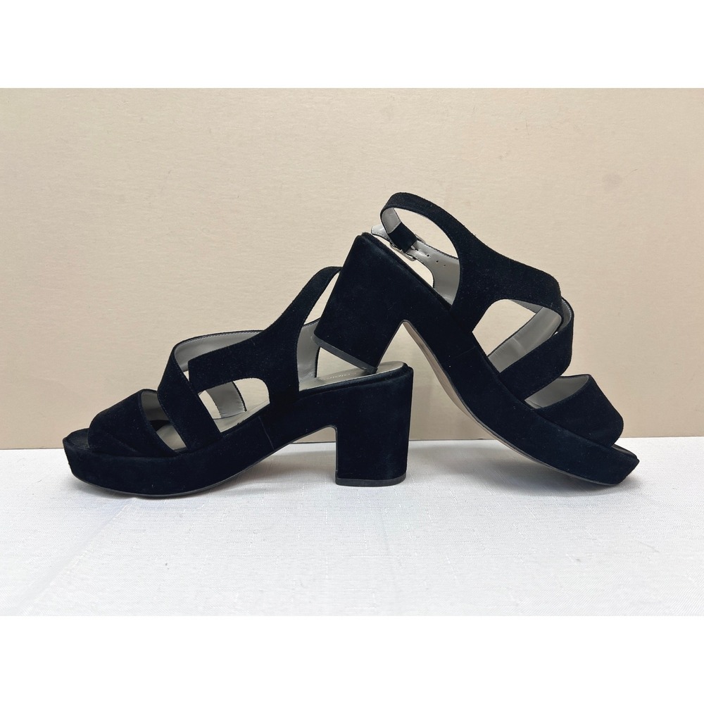 Calpierre Platform Sandals Womens 38 Black Good Suede Block Heel Made in Italy
